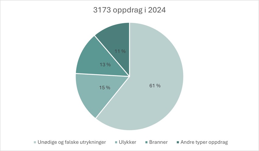 Paidiagram over hovedkategoriene oppdrag i 2024